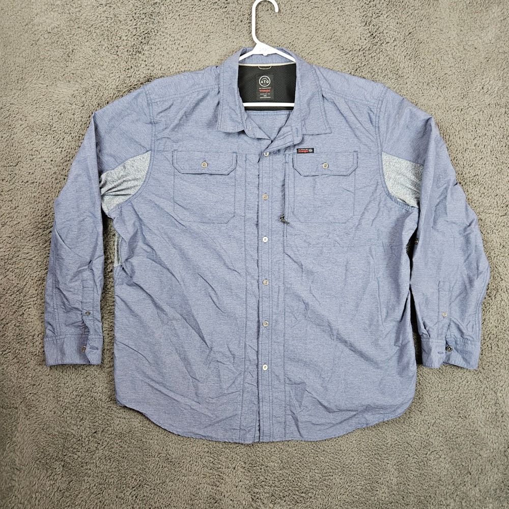 Wrangler ATG Mens Blue Heather Long Sleeve Performance Utility Shirt XXL